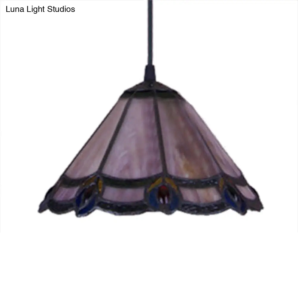 DecorBites™ Loft Tiffany Purple Glass Cone Suspension Pendant Light for Living Room