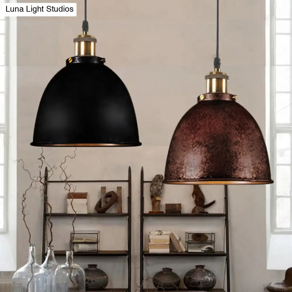 DecorBites™ Lonie - Antique Antique Style Dome Pendant Lamp 1 Light Wrought Iron Hanging Light Fixture with Cord in Black/Rust