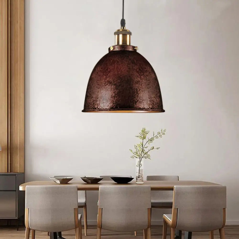 DecorBites™ Lonie - Antique Antique Style Dome Pendant Lamp 1 Light Wrought Iron Hanging Light Fixture with Cord in Black/Rust