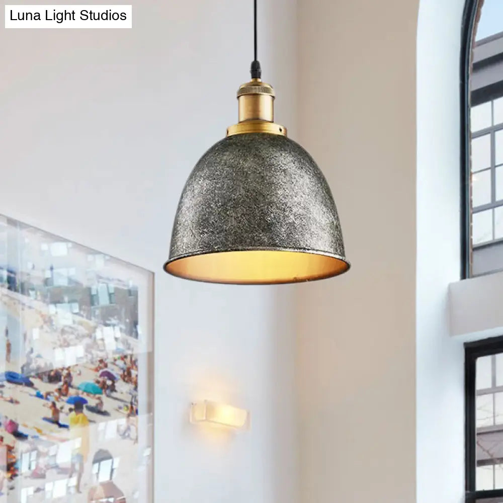 DecorBites™ Lonie - Antique Antique Style Dome Pendant Lamp 1 Light Wrought Iron Hanging Light Fixture with Cord in Black/Rust