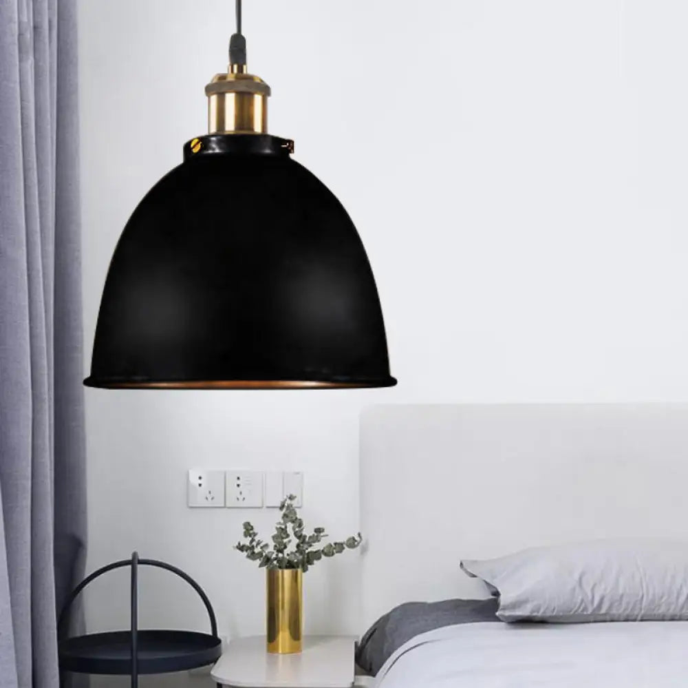 DecorBites™ Lonie - Antique Antique Style Dome Pendant Lamp 1 Light Wrought Iron Hanging Light Fixture with Cord in Black/Rust