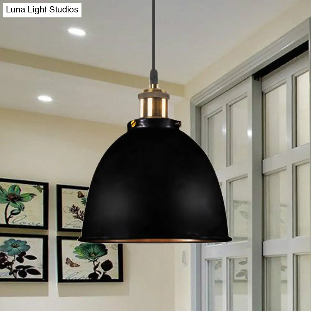 DecorBites™ Lonie - Antique Antique Style Dome Pendant Lamp 1 Light Wrought Iron Hanging Light Fixture with Cord in Black/Rust