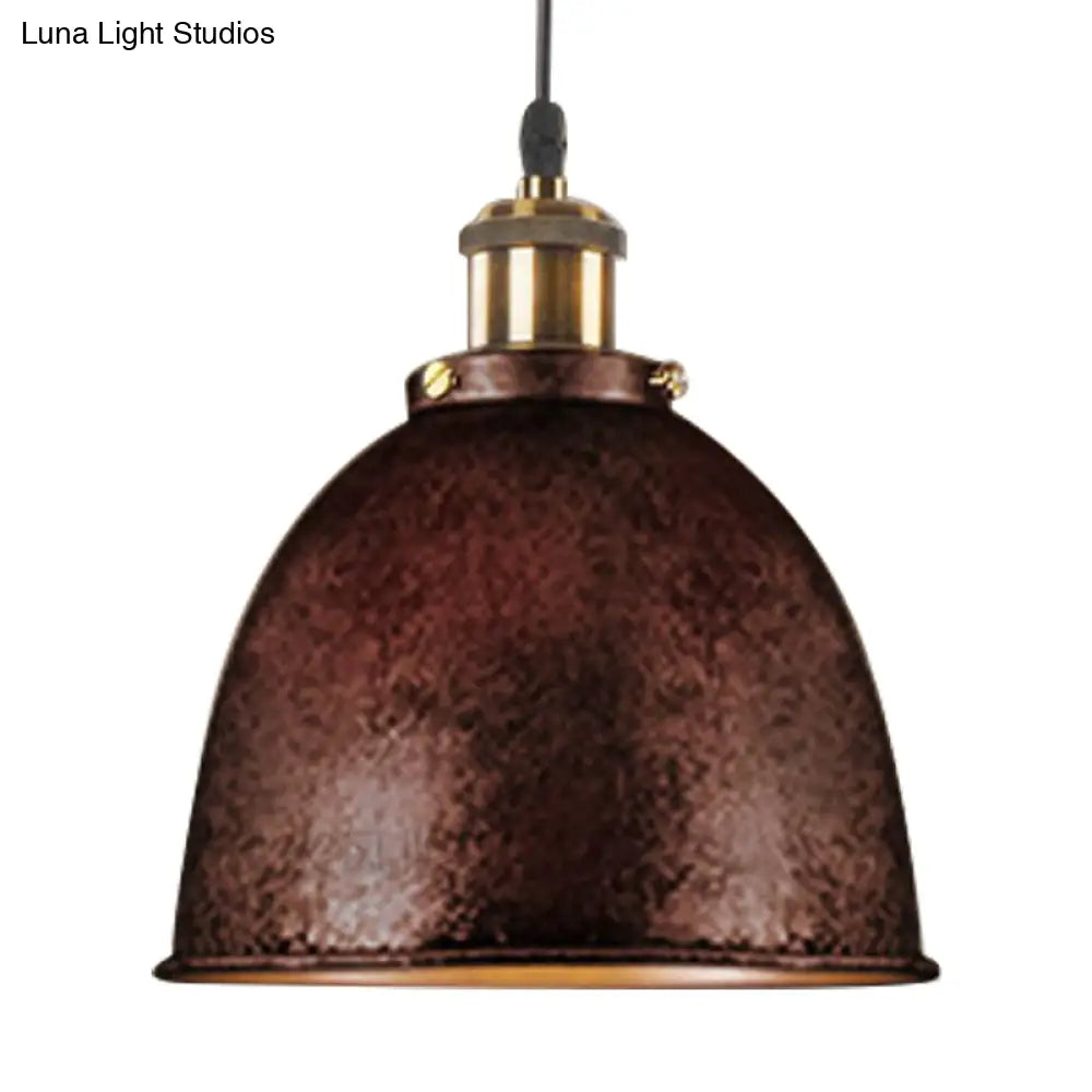 DecorBites™ Lonie - Antique Antique Style Dome Pendant Lamp 1 Light Wrought Iron Hanging Light Fixture with Cord in Black/Rust