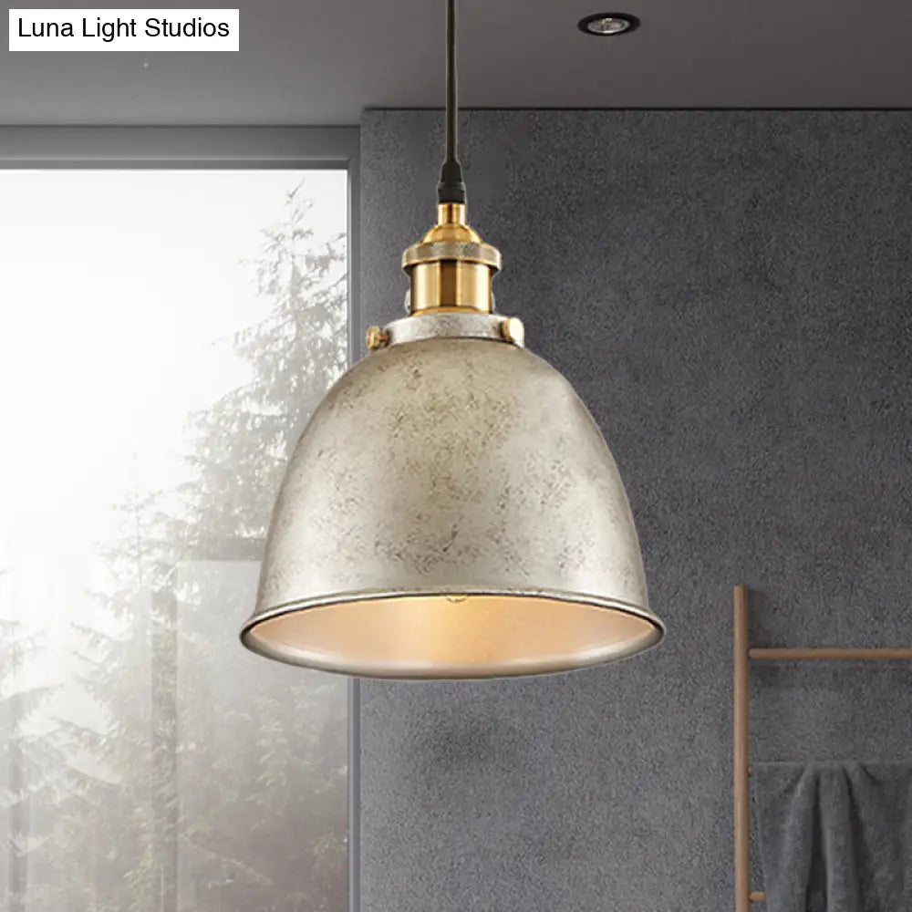 DecorBites™ Lonie - Antique Antique Style Dome Pendant Lamp 1 Light Wrought Iron Hanging Light Fixture with Cord in Black/Rust