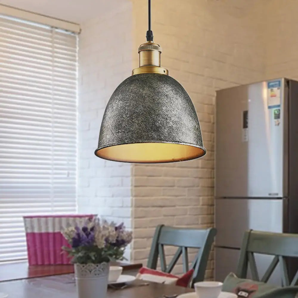 DecorBites™ Lonie - Antique Antique Style Dome Pendant Lamp 1 Light Wrought Iron Hanging Light Fixture with Cord in Black/Rust