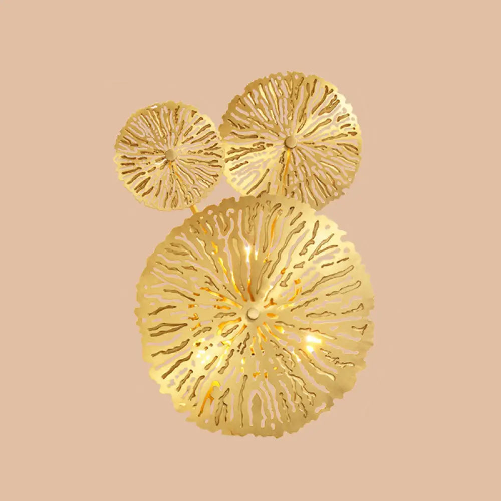 DecorBites™ Lotus Leaf Etched Brass Wall Sconce - Metal Art Deco Stairs Lamp