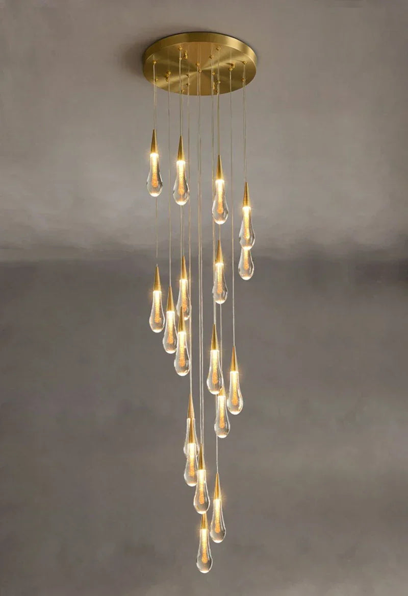 DecorBites™ Luxurious Gold Crystal Chandelier for Staircase