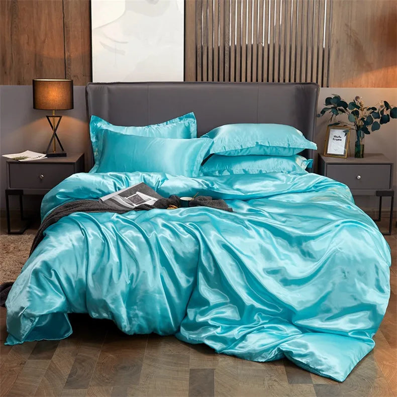 DecorBites™ Luxurious Rayon Satin Solid Color Bedding Set