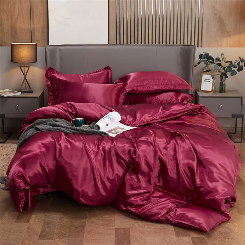DecorBites™ Luxurious Rayon Satin Solid Color Bedding Set