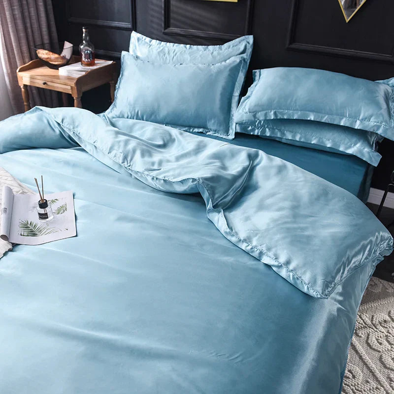 DecorBites™ Luxurious Silk Bedding Set: Sheets, Duvet, Pillowcase