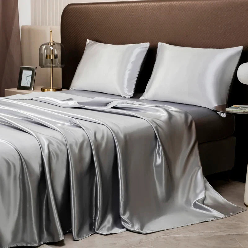 DecorBites™ Luxurious Solid Color Satin Bedding Set
