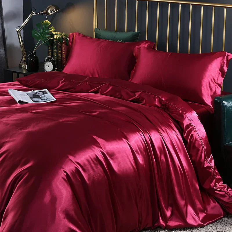 DecorBites™ Luxurious Solid Color Silk Bedding Set