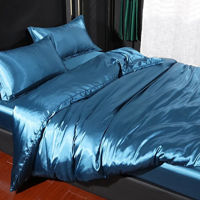 DecorBites™ Luxurious Solid Color Silk Bedding Set