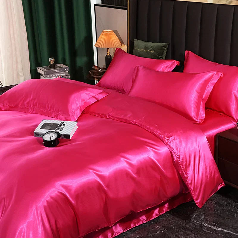 DecorBites™ Luxurious Solid Color Silk Bedding Set