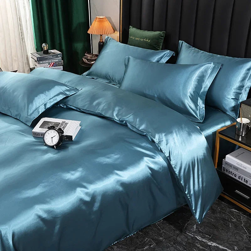 DecorBites™ Luxurious Solid Color Silk Bedding Set