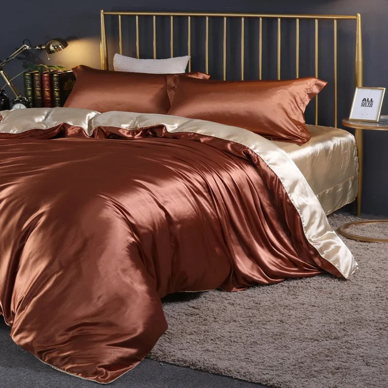 DecorBites™ Luxurious Solid Color Silk Bedding Set