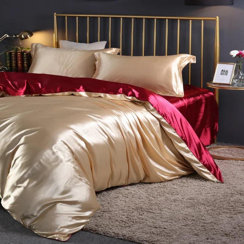DecorBites™ Luxurious Solid Color Silk Bedding Set