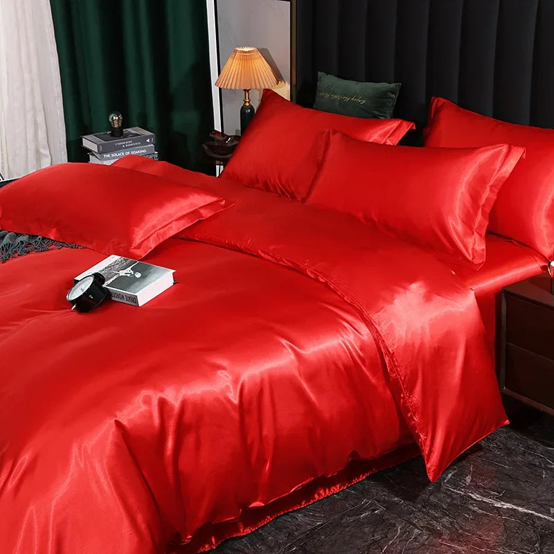 DecorBites™ Luxurious Solid Color Silk Bedding Set
