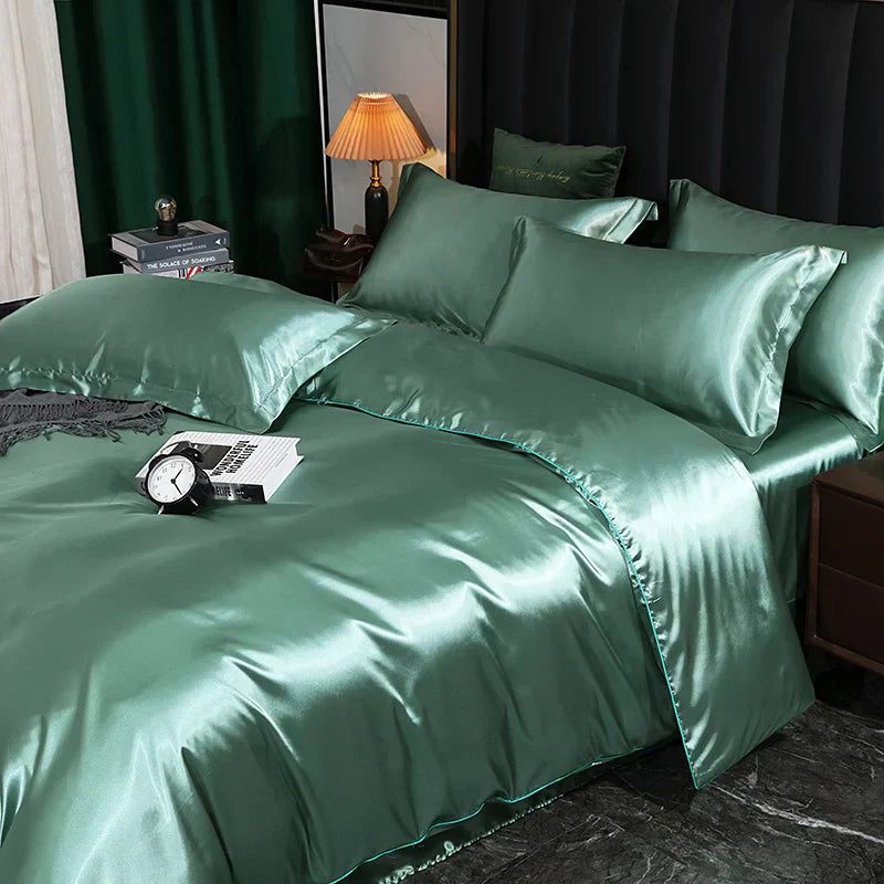DecorBites™ Luxurious Solid Color Silk Bedding Set