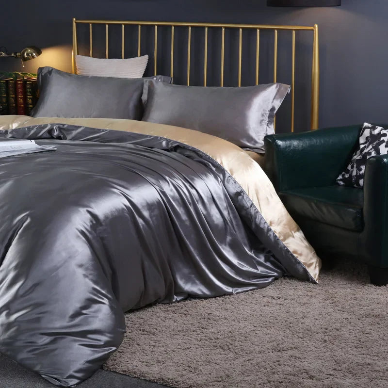 DecorBites™ Luxurious Solid Color Silk Bedding Set