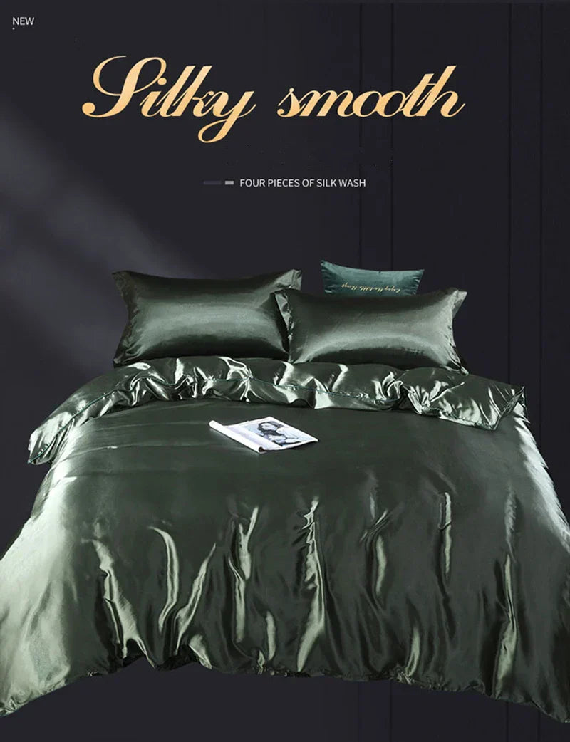 DecorBites™ Luxurious Solid Color Silk Bedding Set