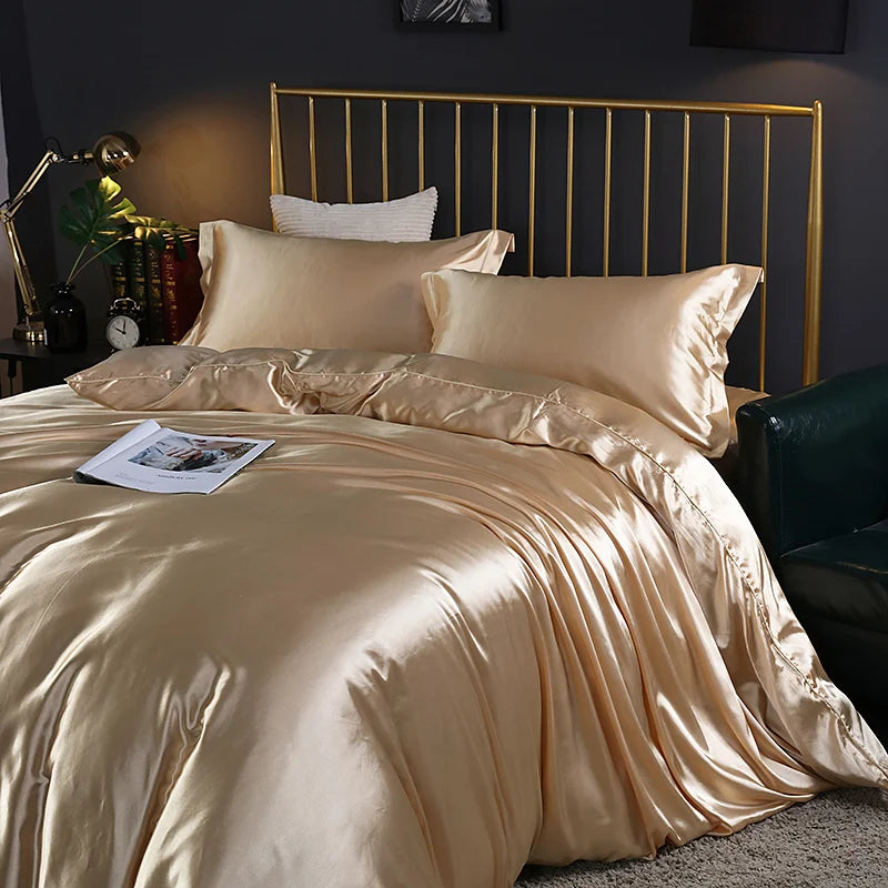 DecorBites™ Luxurious Solid Color Silk Bedding Set