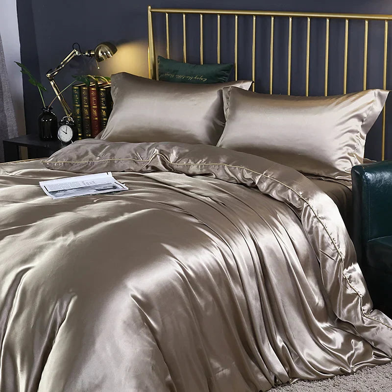 DecorBites™ Luxurious Solid Color Silk Bedding Set