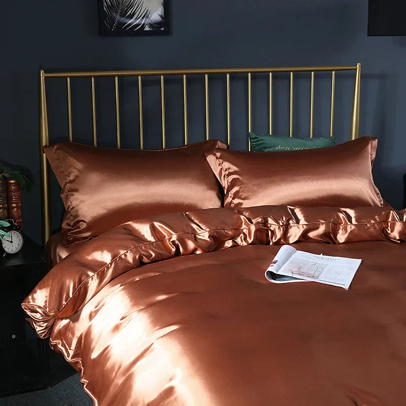 DecorBites™ Luxurious Solid Color Silk Bedding Set