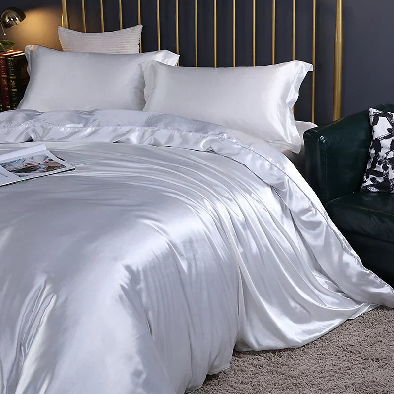 DecorBites™ Luxurious Solid Color Silk Bedding Set