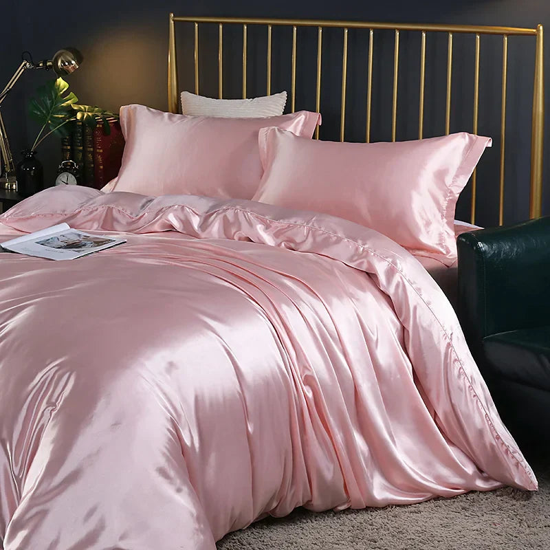 DecorBites™ Luxurious Solid Color Silk Bedding Set
