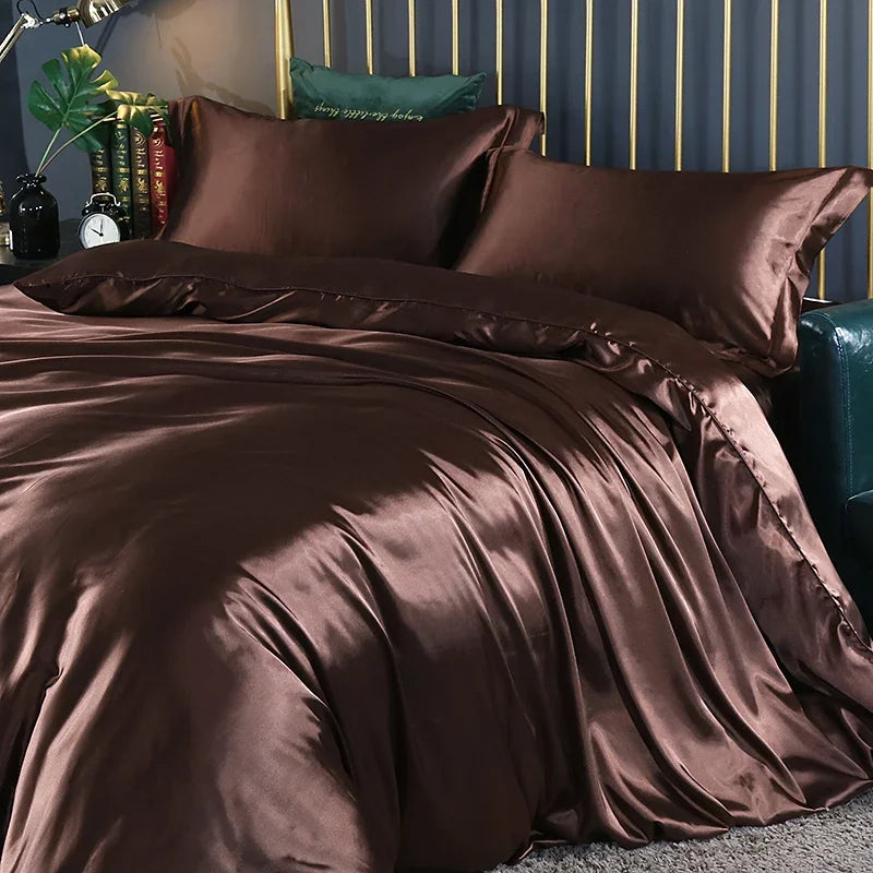 DecorBites™ Luxurious Solid Color Silk Bedding Set