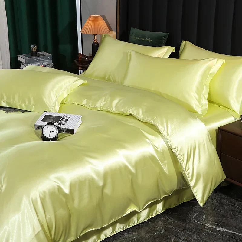 DecorBites™ Luxurious Solid Color Silk Bedding Set