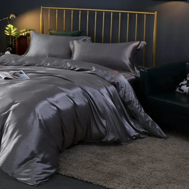 DecorBites™ Luxurious Solid Color Silk Bedding Set