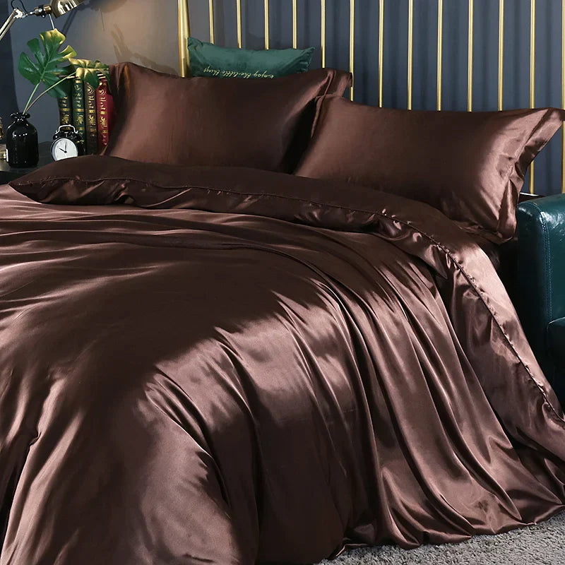 DecorBites™ Luxurious Solid Color Silk Bedding Set
