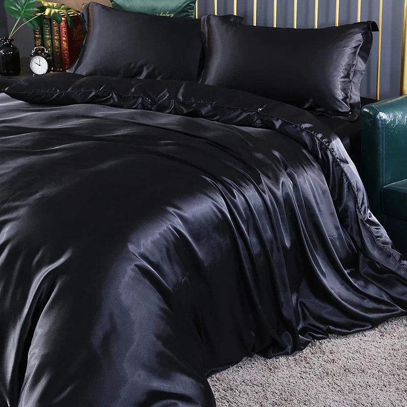 DecorBites™ Luxurious Solid Color Silk Bedding Set