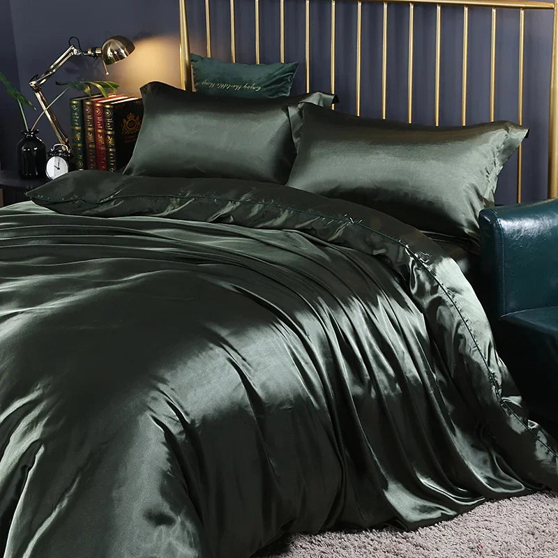 DecorBites™ Luxurious Solid Color Silk Bedding Set