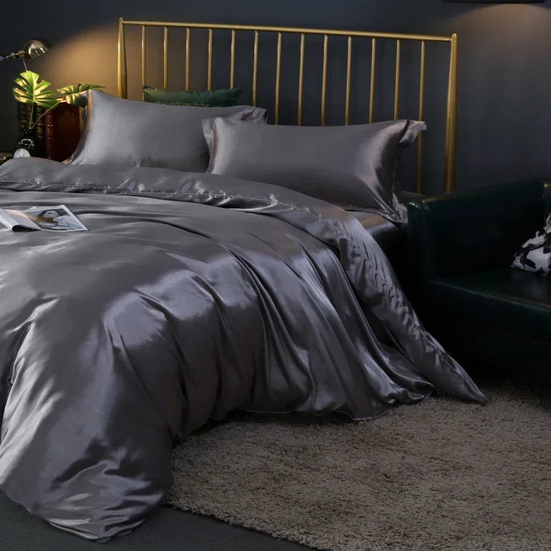 DecorBites™ Luxurious Solid Color Silk Bedding Set