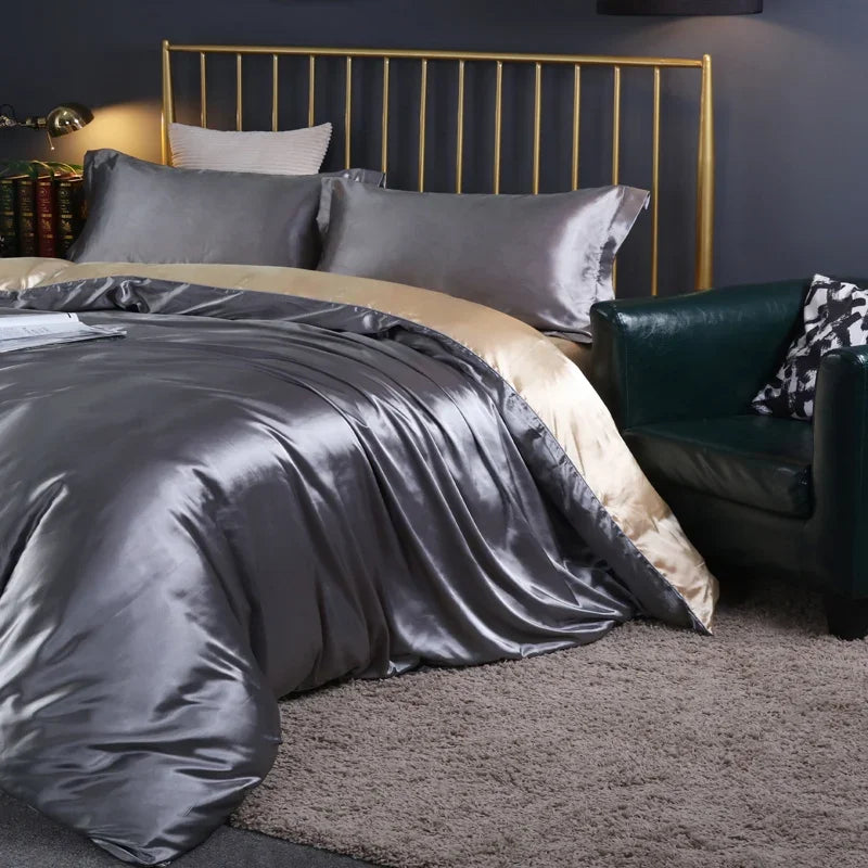 DecorBites™ Luxurious Solid Color Silk Bedding Set