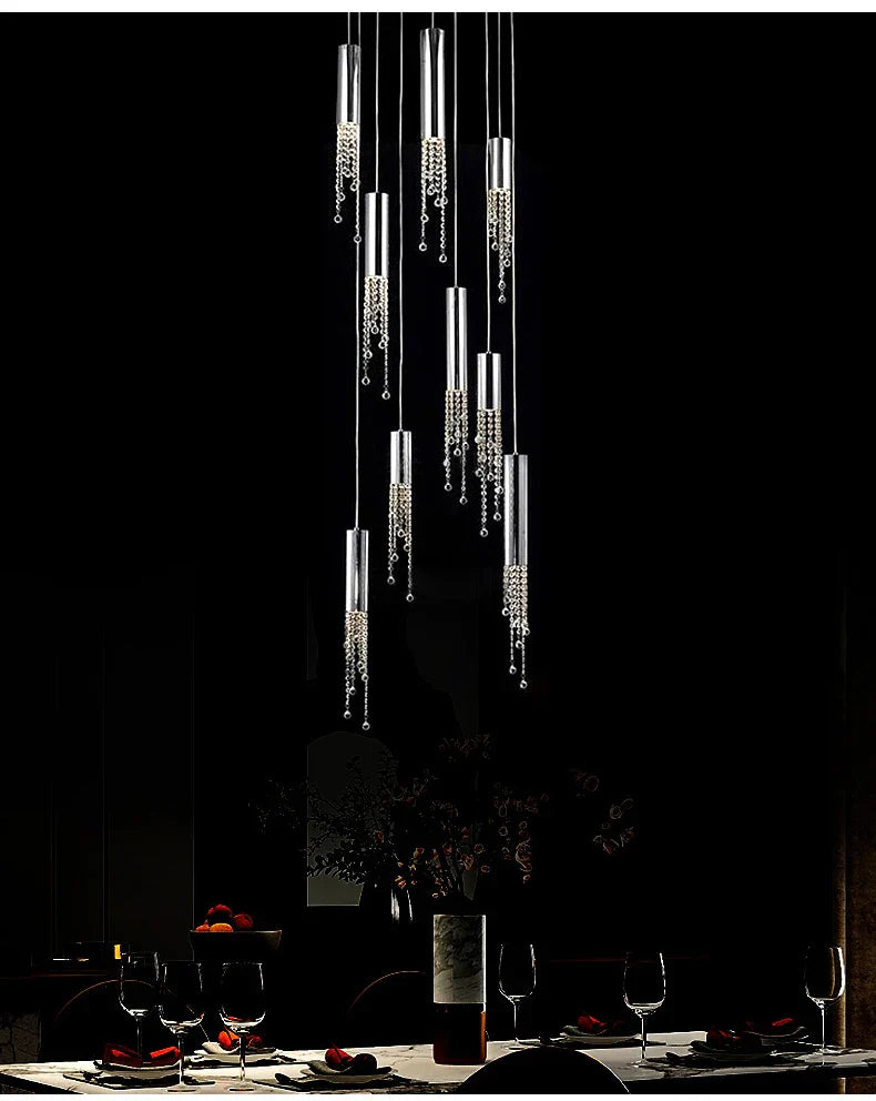 DecorBites™ Luxury Chrome Crystal LED Chandelier for Staircase