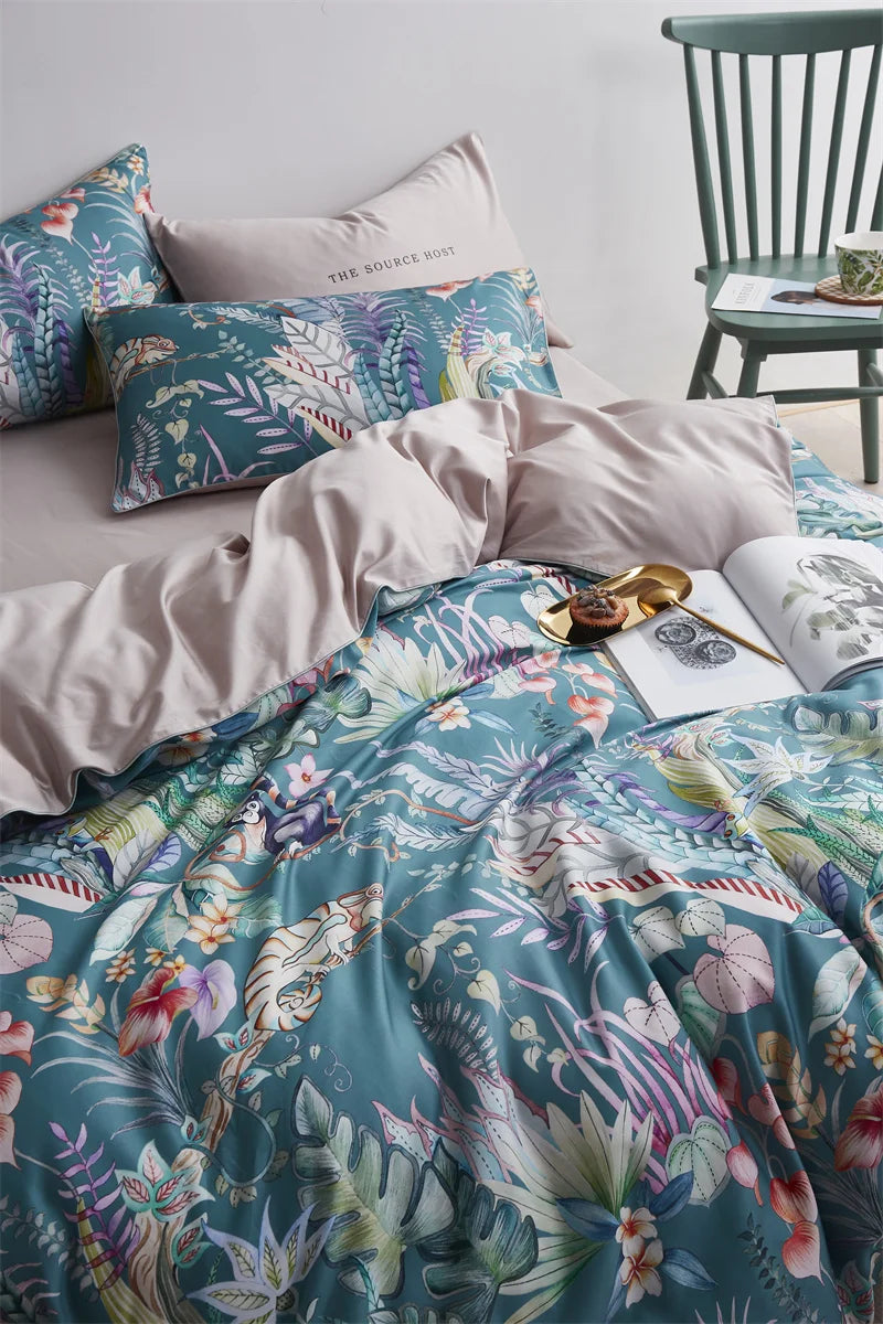 DecorBites™ Luxury Egyptian Cotton Bedding Set - Flamingo Leaf