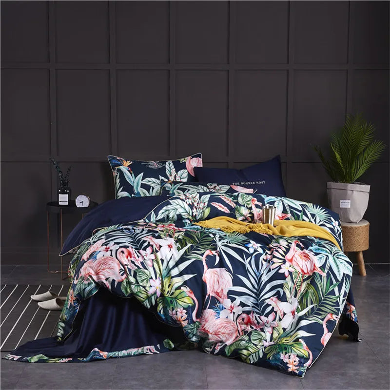 DecorBites™ Luxury Egyptian Cotton Bedding Set - Flamingo Leaf
