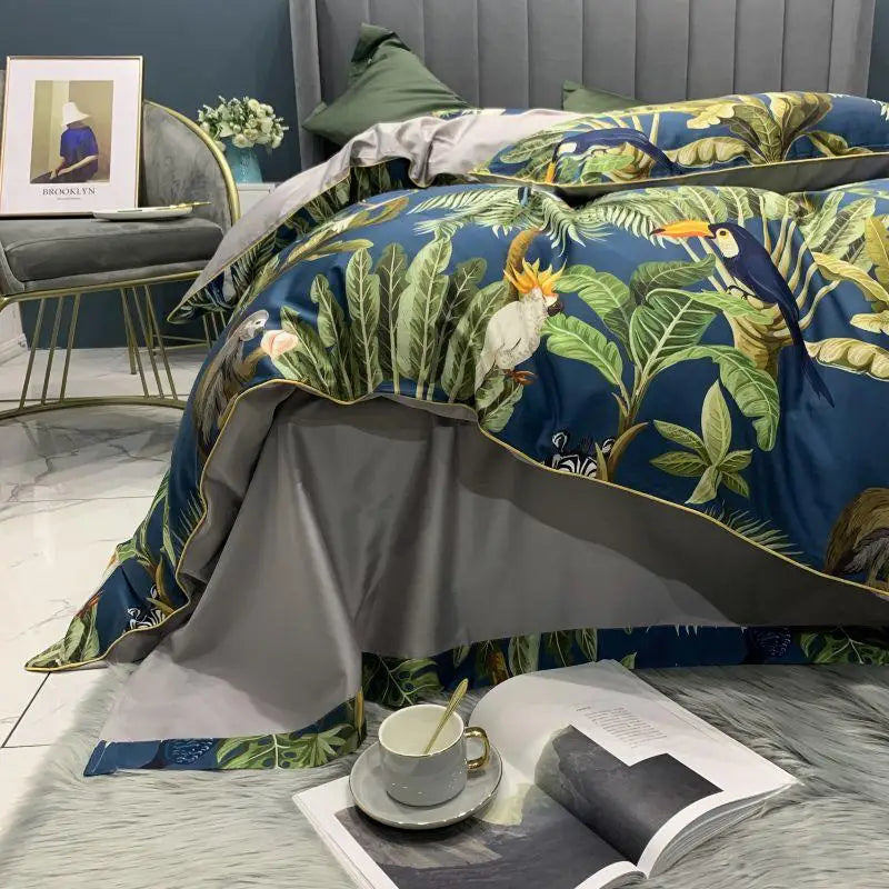 DecorBites™ Luxury Egyptian Cotton Bedding Set - Flamingo Leaf