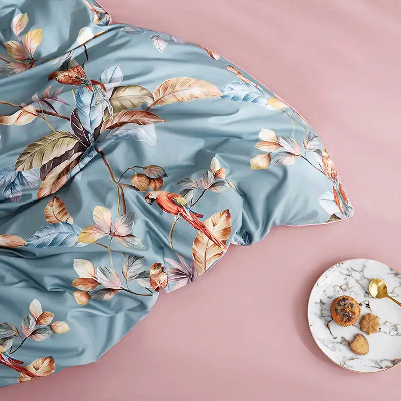DecorBites™ Luxury Egyptian Cotton Bedding Set - Flamingo Leaf