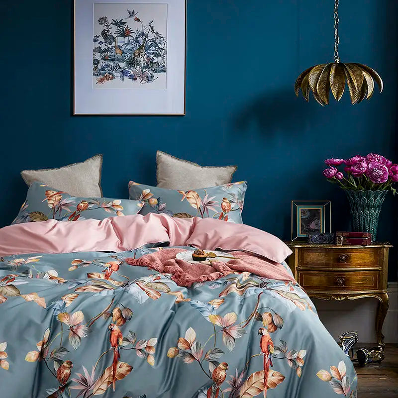 DecorBites™ Luxury Egyptian Cotton Bedding Set - Flamingo Leaf