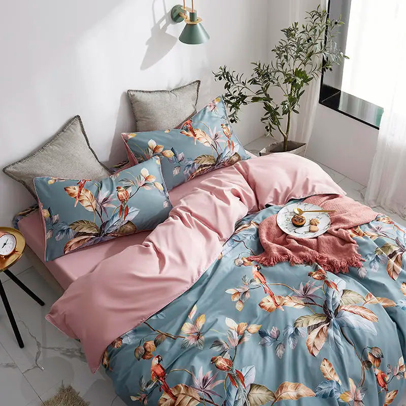 DecorBites™ Luxury Egyptian Cotton Bedding Set - Flamingo Leaf