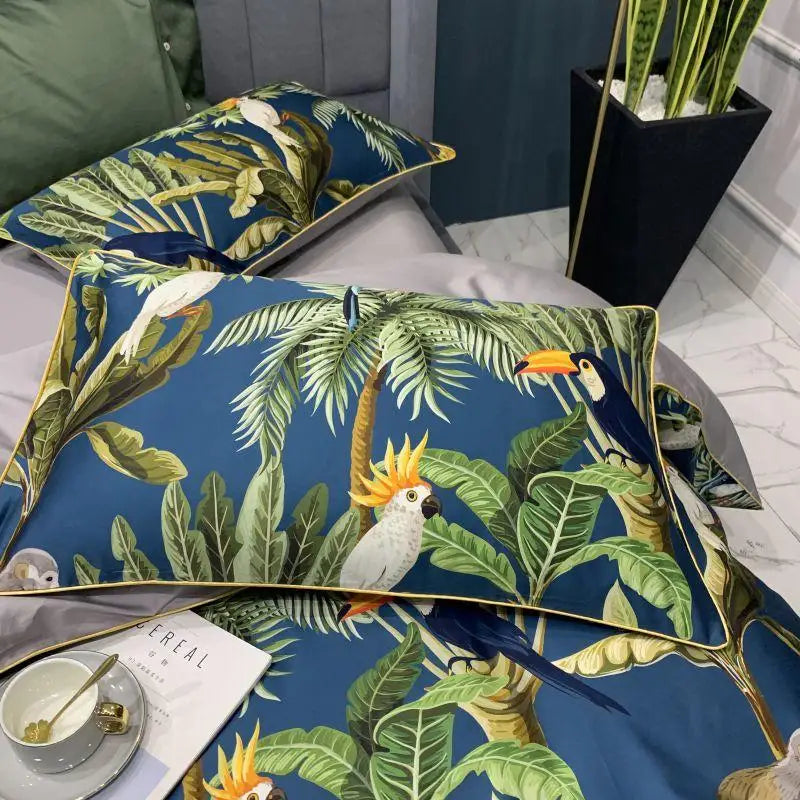 DecorBites™ Luxury Flamingo Leaf Bedding Set | Cotton | Queen & King Size