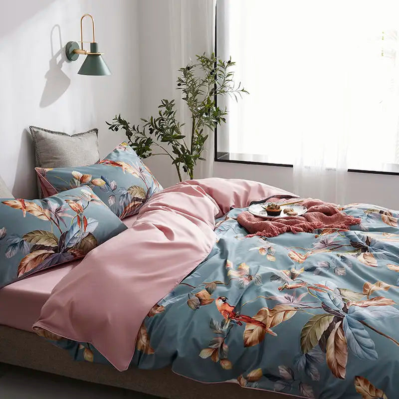 DecorBites™ Luxury Flamingo Leaf Bedding Set | Cotton | Queen & King Size