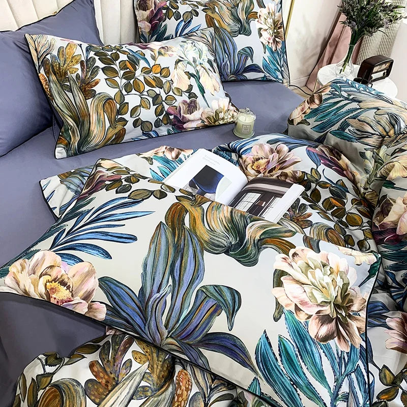 DecorBites™ Luxury Flamingo Leaf Bedding Set | Cotton | Queen & King Size