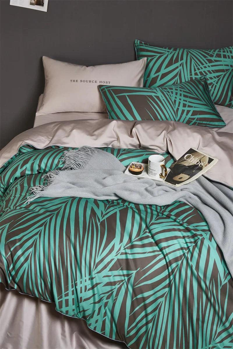 DecorBites™ Luxury Flamingo Leaf Bedding Set | Cotton | Queen & King Size