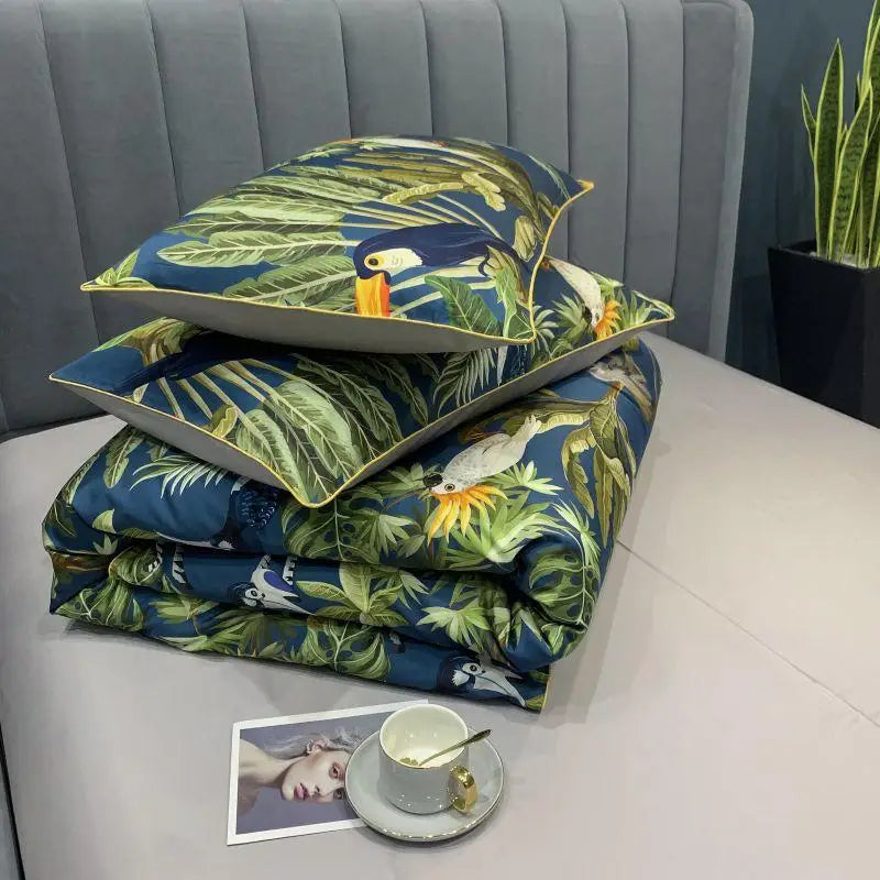 DecorBites™ Luxury Flamingo Leaf Bedding Set | Cotton | Queen & King Size